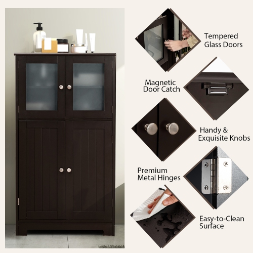 Costway Bathroom Floor Storage Cabinet Kitchen Cupboard w/Doors&Adjustable Shelf