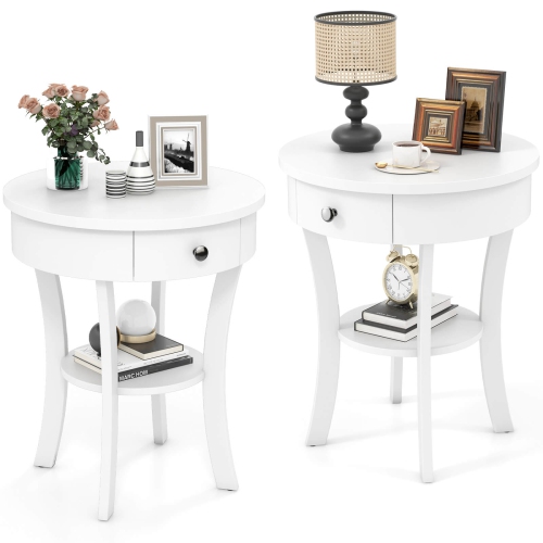 Costway 2 PCS 2-tier Side End Sofa Table Round Nightstand Bedroom Living Room