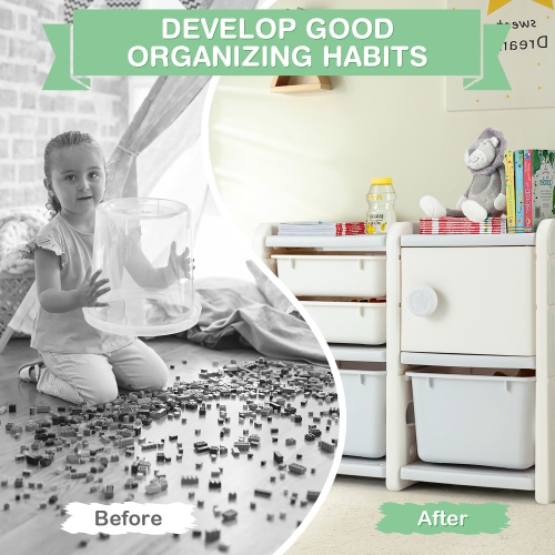 Costway Kids Toy Storage Organizer Toddler Playroom Furniture w/ Plastic Bins Cabinet