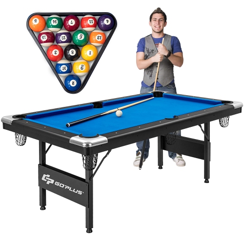 Table de billard pliable de 6 pi de Goplus, 76 po, idéale pour les enfants et les adultes bleus