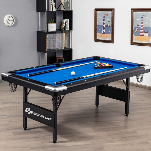 Table de billard pliable de 6 pi de Goplus, 76 po, idéale pour les enfants et les adultes bleus