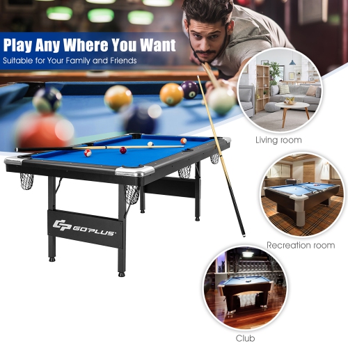 Table de billard pliable de 6 pi de Goplus, 76 po, idéale pour les enfants et les adultes bleus