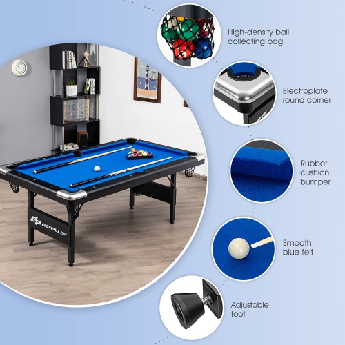 Table de billard pliable de 6 pi de Goplus, 76 po, idéale pour les enfants et les adultes bleus