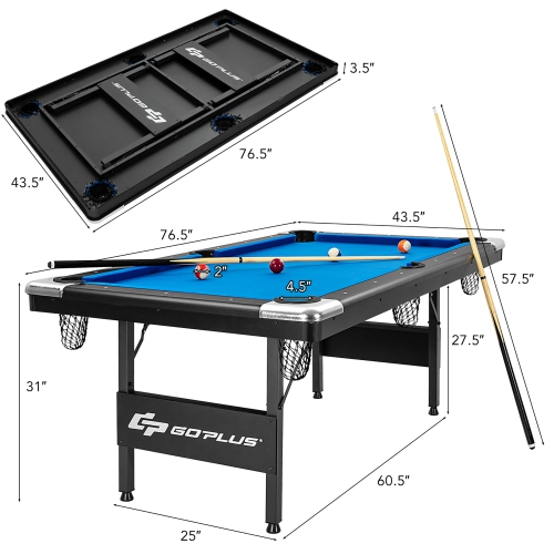 Table de billard pliable de 6 pi de Goplus, 76 po, idéale pour les enfants et les adultes bleus