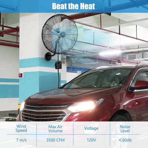 Costway 20 Inch Wall Mount Fan with 3-Speed Options 85° Oscillation 30° Tilt 6 FT Cord