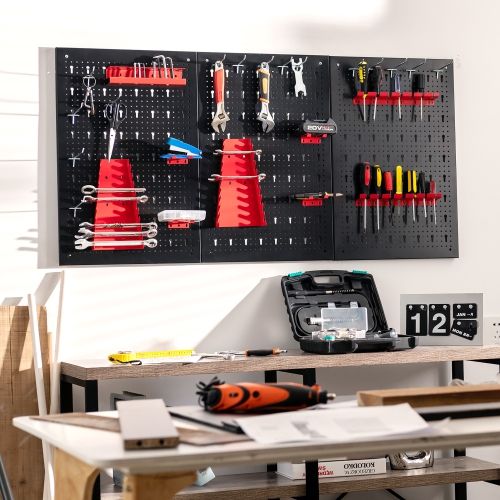Costway Pegboard Wall Organizer Kit 4 ft.Metal Toolboard W/ 3 Pegboards & 25 Accessories