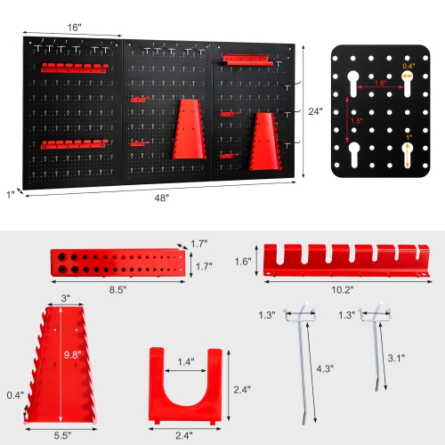 Costway Pegboard Wall Organizer Kit 4 ft.Metal Toolboard W/ 3 Pegboards & 25 Accessories