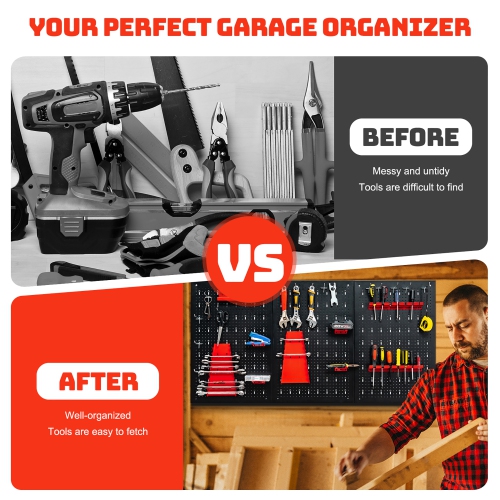 Costway Pegboard Wall Organizer Kit 4 ft.Metal Toolboard W/ 3 Pegboards & 25 Accessories