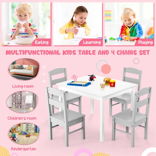 Costway Kids 5 Piece Table & Chair Set Wooden Children Activity Playroom Furniture Gift