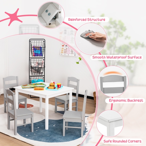 Costway Kids 5 Piece Table & Chair Set Wooden Children Activity Playroom Furniture Gift