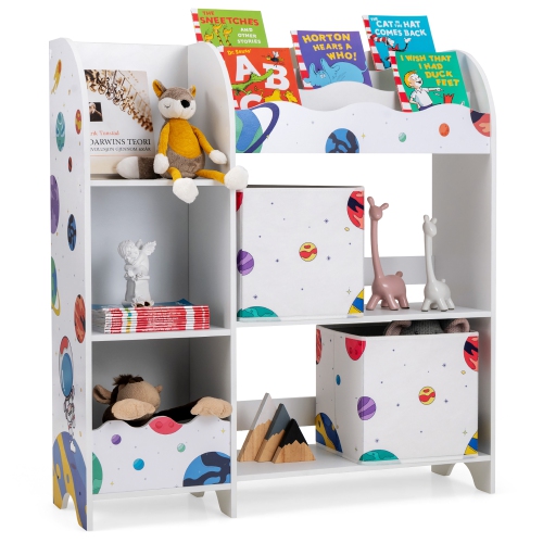 Costway Kids Toy and Book Organizer Children Wooden Storage Cabinet w/ Storage Bins