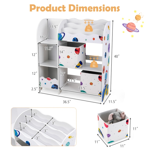 Costway Kids Toy and Book Organizer Children Wooden Storage Cabinet w/ Storage Bins