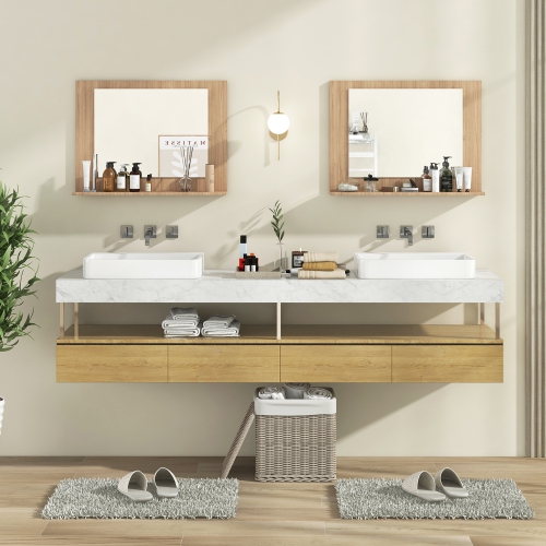 Gymax Bathroom Mirror w/ Shelf 23.5'' x 17.5'' Rectangle Wood Frame Vanity Mirror