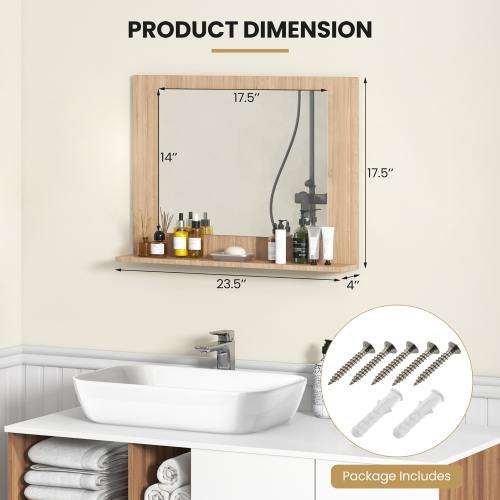 Gymax Bathroom Mirror w/ Shelf 23.5'' x 17.5'' Rectangle Wood Frame Vanity Mirror