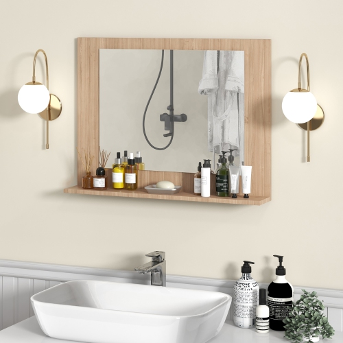 Gymax Bathroom Mirror w/ Shelf 23.5'' x 17.5'' Rectangle Wood Frame Vanity Mirror