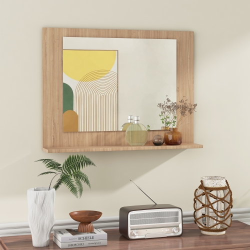Gymax Bathroom Mirror w/ Shelf 23.5'' x 17.5'' Rectangle Wood Frame Vanity Mirror