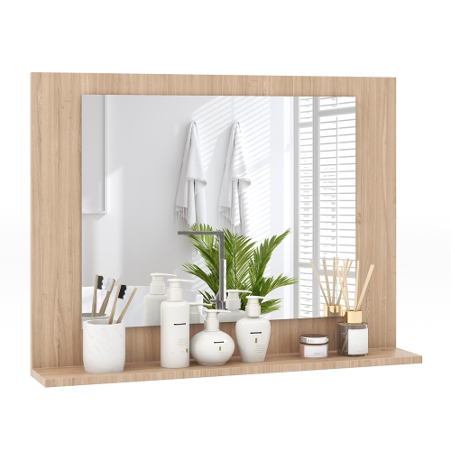 Gymax Bathroom Mirror w/ Shelf 23.5'' x 17.5'' Rectangle Wood Frame Vanity Mirror