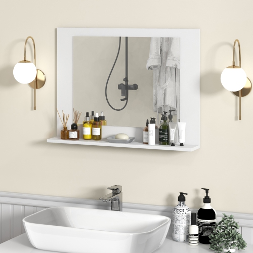 Gymax Bathroom Mirror w/ Shelf 23.5'' x 17.5'' Rectangle Wood Frame Vanity Mirror