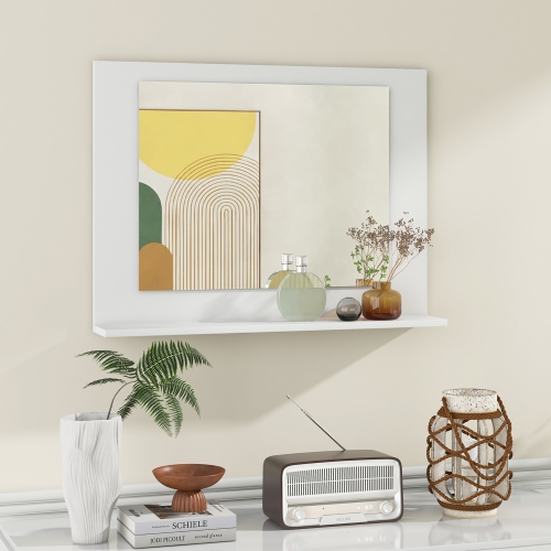 Gymax Bathroom Mirror w/ Shelf 23.5'' x 17.5'' Rectangle Wood Frame Vanity Mirror