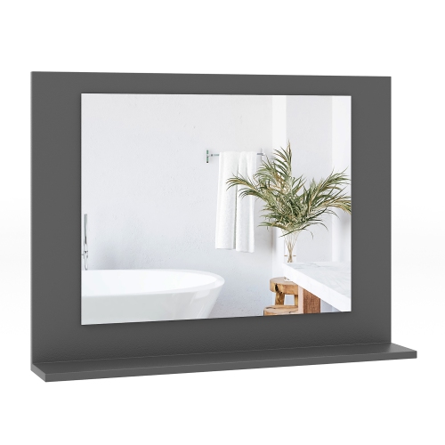 Gymax Bathroom Mirror w/ Shelf 23.5'' x 17.5'' Rectangle Wood Frame Vanity Mirror