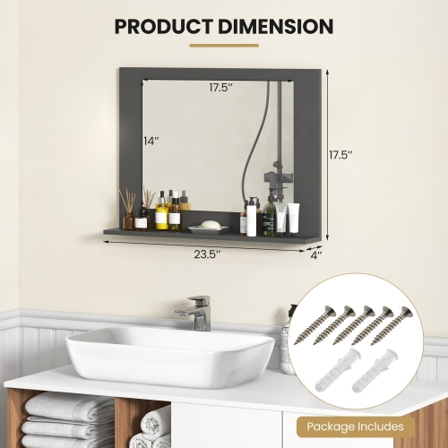 Gymax Bathroom Mirror w/ Shelf 23.5'' x 17.5'' Rectangle Wood Frame Vanity Mirror