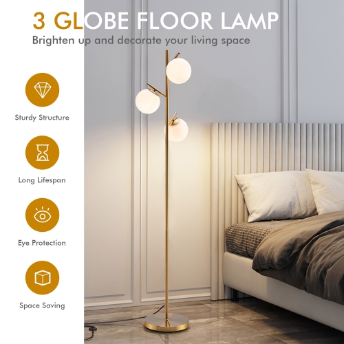 Costway 3-Globe&nbsp;Floor&nbsp;Lamp&nbsp;Modern&nbsp;Freestanding&nbsp;Lamp&nbsp;for&nbsp;Living&nbsp;Room&nbsp;w/Foot&nbsp;Switch