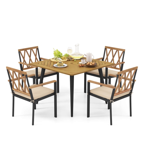 GYMAX  5 Pieces Patio Dining Set Outdoor Dining Table & Chairs W/ Cushions