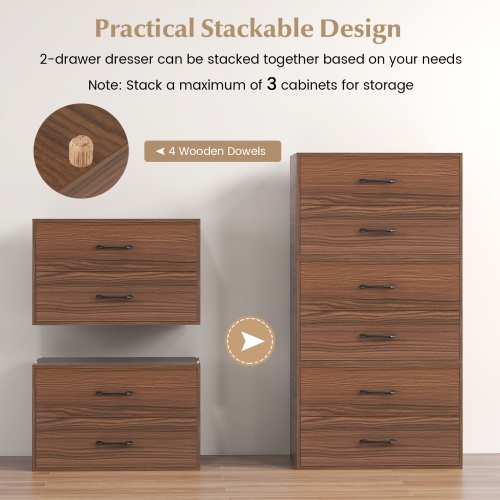 Costway 2-Drawer Dresser Stackable Horizontal Storage Organizer w/Handles