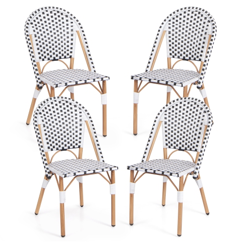 GYMAX  French Bistro Chair Set Of 4 W/ Hand-Woven Rattan Galvanized Metal Frame Outdoor