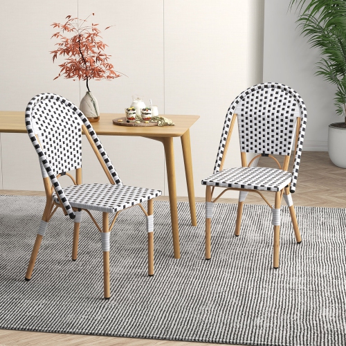 Gymax French Bistro Chair Set of 4 w/ Hand-woven Rattan Galvanized Metal Frame Outdoor