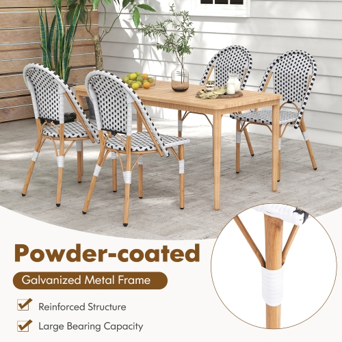 Gymax French Bistro Chair Set of 4 w/ Hand-woven Rattan Galvanized Metal Frame Outdoor