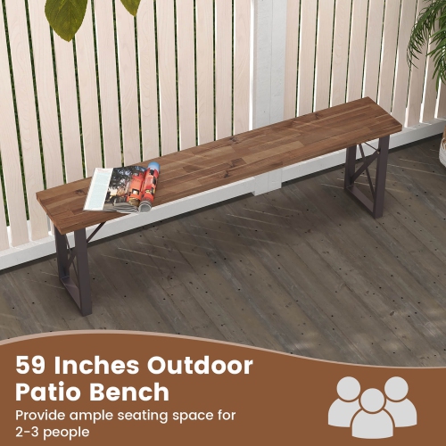 Gymax 59'' Outdoor Acacia Wood Benches Set of 2 for 2-3 Person w/ Metal Support