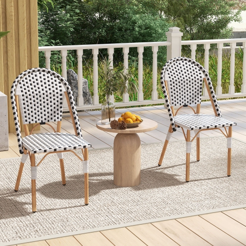 Gymax French Bistro Chair Set of 2 w/ Hand-woven Rattan Galvanized Metal Frame Outdoor