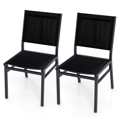 GYMAX  2PCs Outdoor Dining Chairs W/ Breathable Seat Backrest Heavy-Duty Aluminum Frame