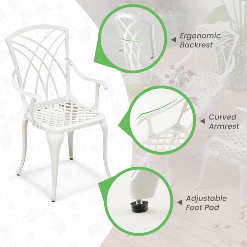 Gymax Set of 4 Cast Aluminum Patio Dining Chairs w/ Armrests Patio Bistro Chairs