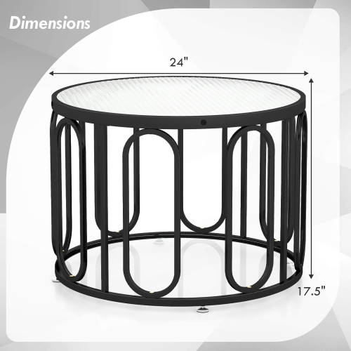 Gymax 2-Tier 24'' Round Coffee Table w/ Oval Swivel Brackets & Reeded Tempered Glass