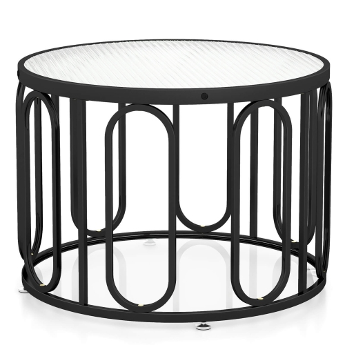 Gymax 2-Tier 24'' Round Coffee Table w/ Oval Swivel Brackets & Reeded Tempered Glass