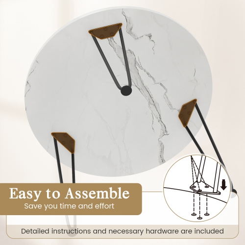 Gymax Small Round Coffee Table w/ Thickened Tabletop & Metal Tripod Legs Faux Marble White