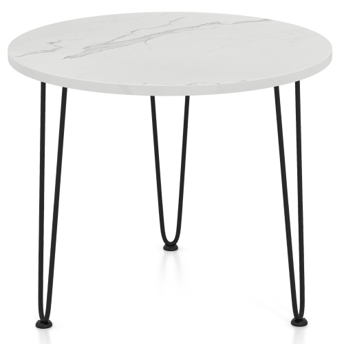 Gymax Small Round Coffee Table w/ Thickened Tabletop & Metal Tripod Legs Faux Marble White