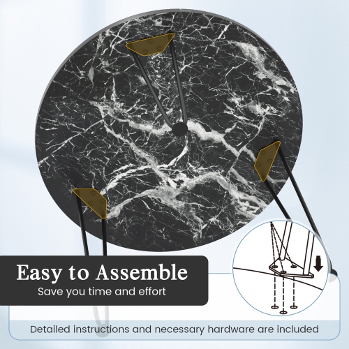 Gymax Small Round Coffee Table w/ Thickened Tabletop & Metal Tripod Legs Faux Marble Black