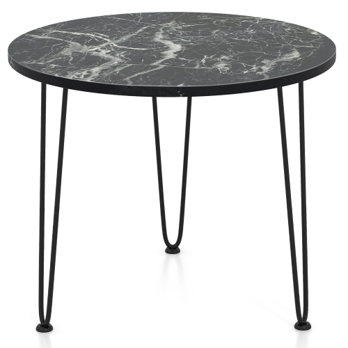 Gymax Small Round Coffee Table w/ Thickened Tabletop & Metal Tripod Legs Faux Marble Black