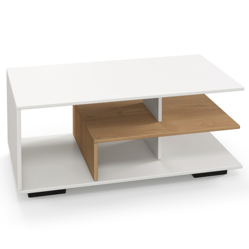 Gymax Geometric Coffee Table w/ Storage Shelves 3-Tier Rectangular Tea Table