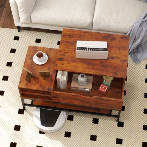 Gymax Lift Top Coffee Table w/ Hidden Compartment & Removable Storage Shelf Metal Frame