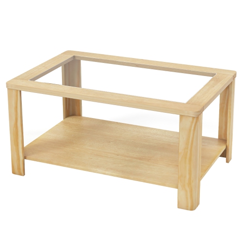 Gymax 2-Tier Coffee Table w/ Tempered Glass Tabletop & Storage Shelf Rounded Corners