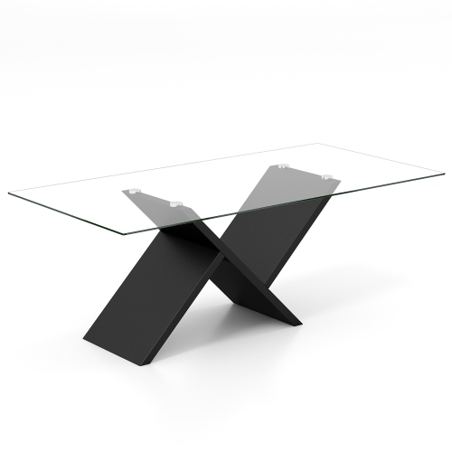 Gymax 47'' Rectangle Glass Coffee Table w/ Tempered Glass Tabletop & Geometric