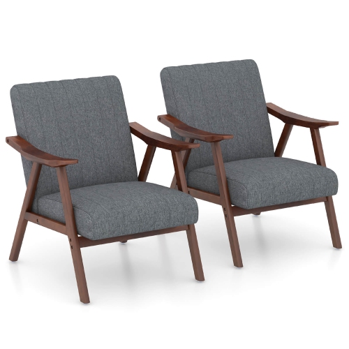 GYMAX  Set Of 2 Accent Chair Leathaire Leisure Armchair W/ Rubber Wood Pads
