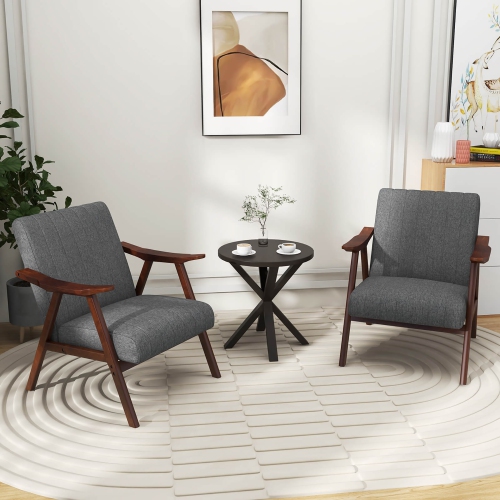 Gymax Set of 2 Accent Chair Leathaire Leisure Armchair w/ Rubber Wood Pads