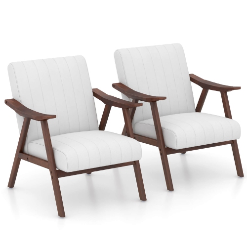 GYMAX  Set Of 2 Accent Chair Leathaire Leisure Armchair W/ Rubber Wood Pads