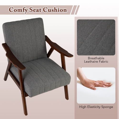 Gymax Modern Accent Chair Leathaire Leisure Armchair w/ Rubber Wood Frame & Felt Pads