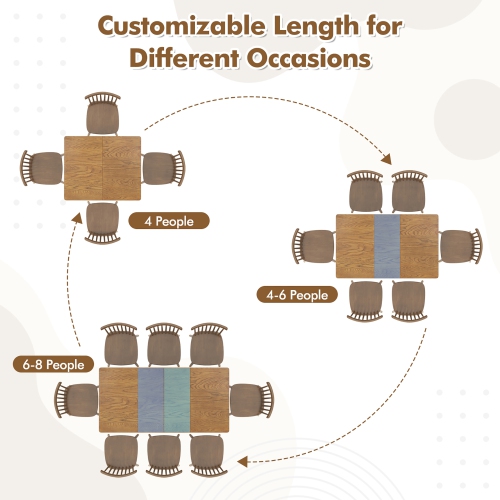 Gymax Extendable Dining Table Folding Kitchen Table for 4-8 People w/ Rubber Wood Legs